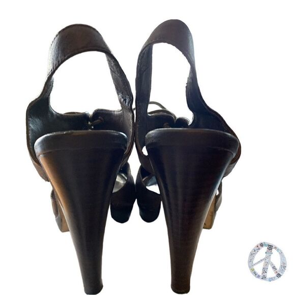 𝅺ALDO-BROWN vintage distressed leather lace up wood heeled sandals. Size 9 - Picture 9 of 13